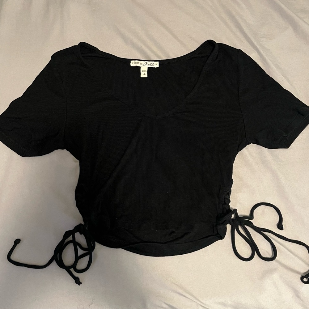 Express Size Small Black crop top with tie detail